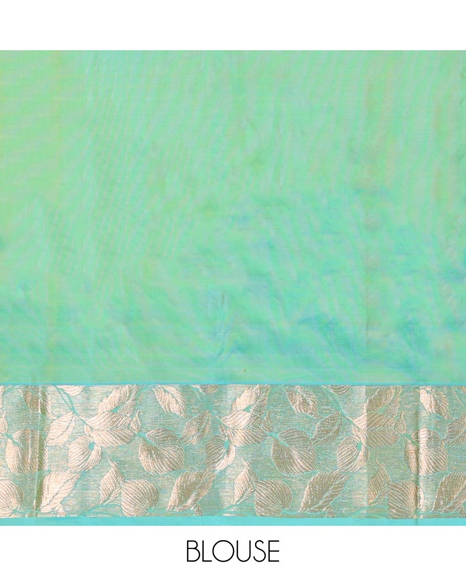 Green floral buttas silk saree with contrast leaf design border &  intricate jaal zari design pallu