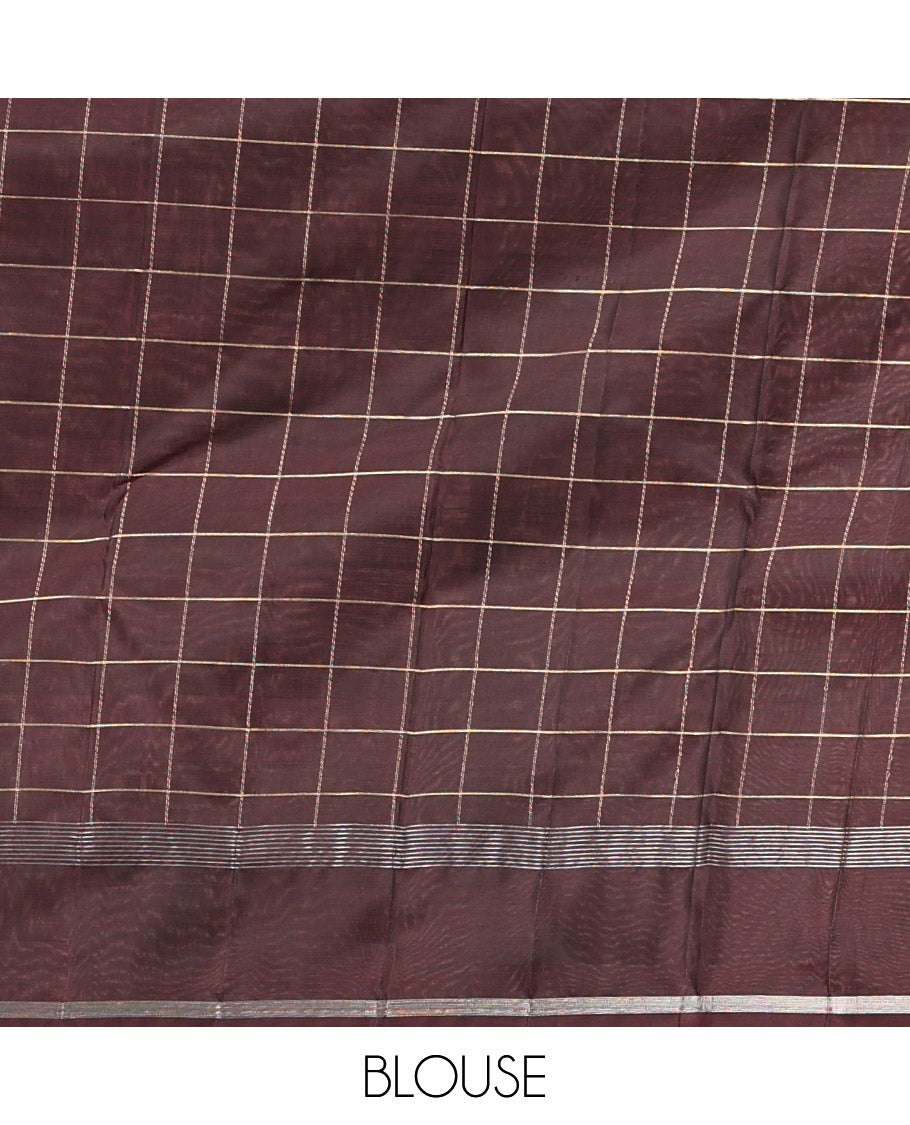 Pink Checked Kanchipuram Silk Saree, Contrast Bodi Border, Checked Pallu, and a Contrast Blouse