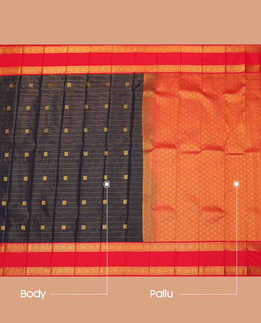 Blue Budget Silk Saree, Finely Crafted with Zari Buttas and Checks, a Contrast Traditional Zari Rettai Pettu Border, Jaal Pallu, and a Contrast Blouse