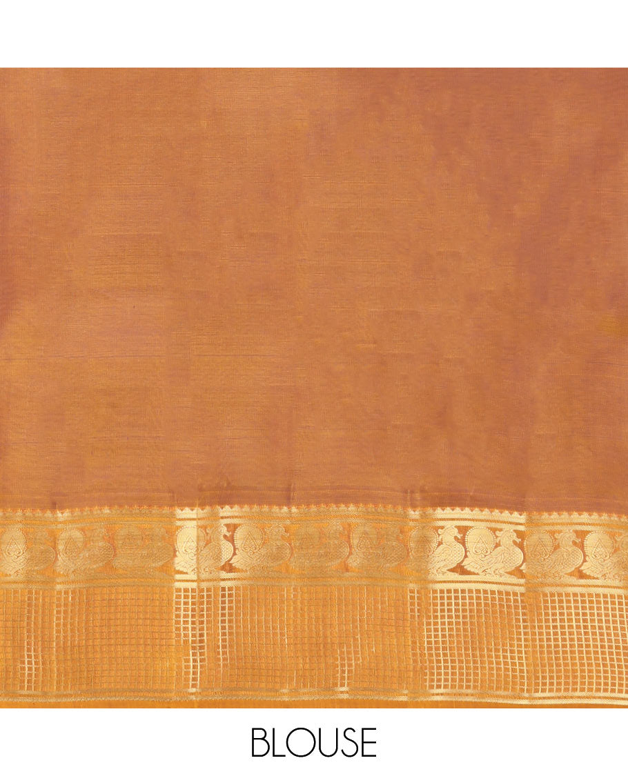 Blue Plain Vasundhara Lite Silk Mix Saree, a Contrast Checked Border of Mayil Designs, Grand Pallu, and a Contrast Blouse