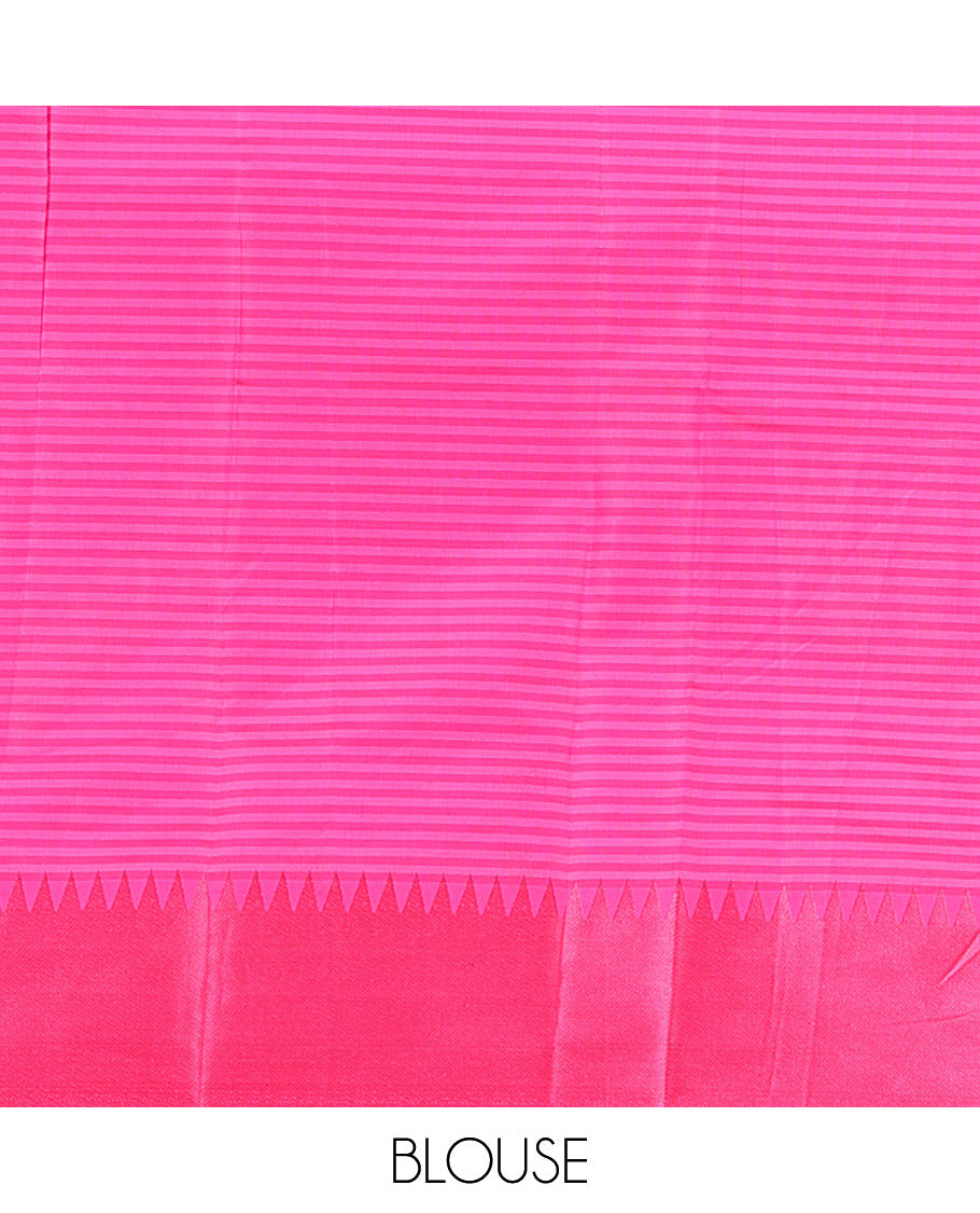 Black-Orange Kanchi Silk Saree Features Checks and Buttas, Contrast Ganga-Jamuna Temple Border, and Contrast Blouse