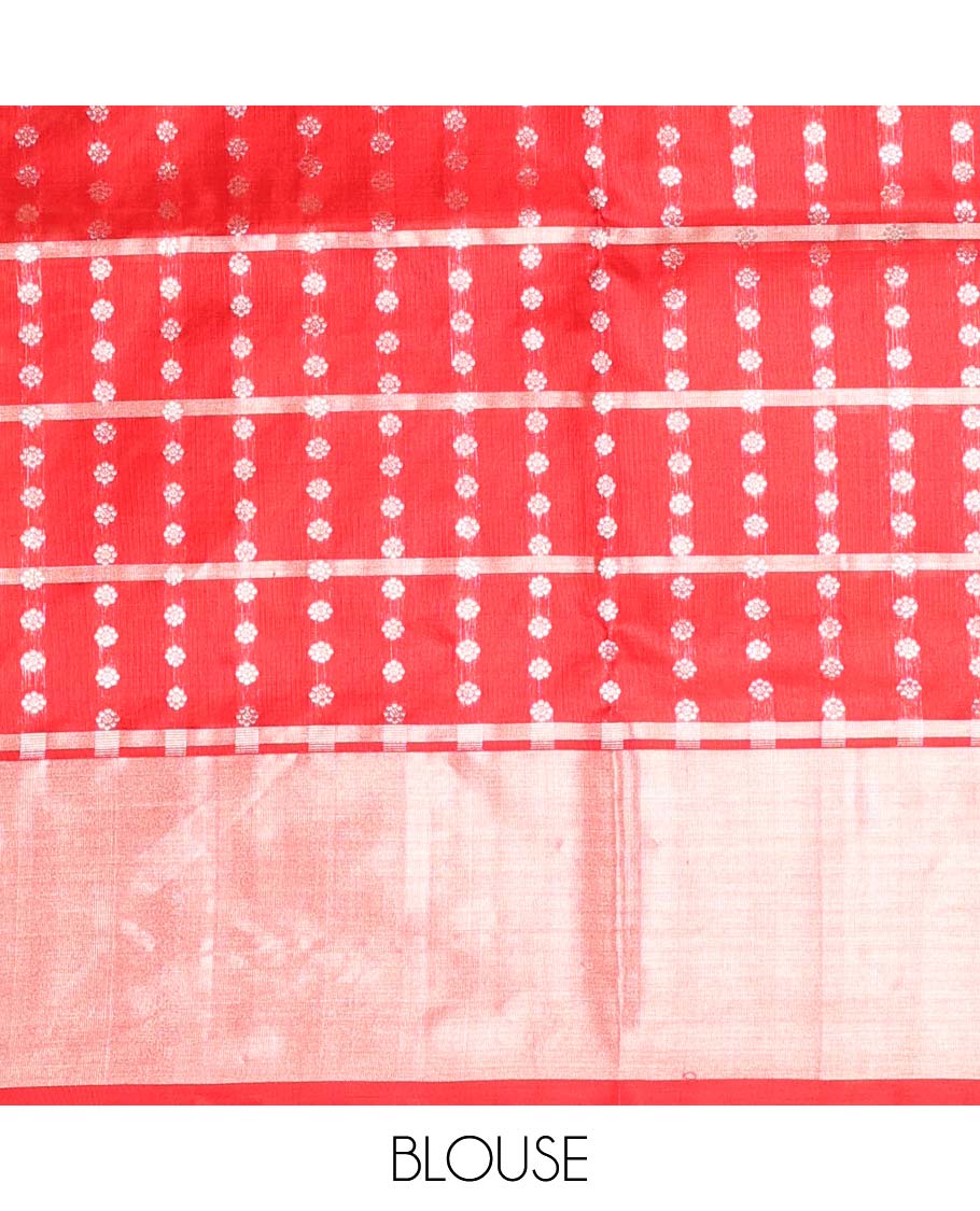 Green motifs enclosed with checked design vengatagiri pure silk saree , contrast bavanji border & pallu of ogee pattern