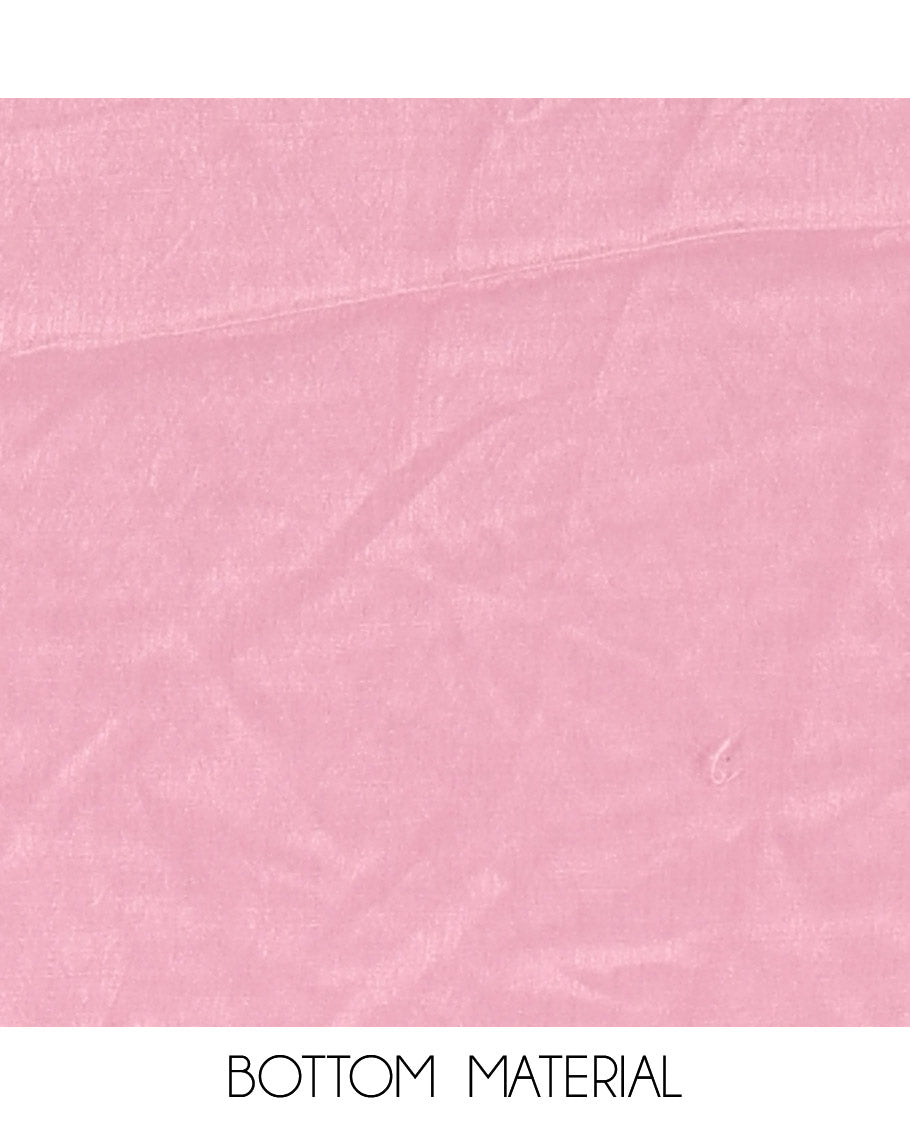 Pink Material Chudidar Set, Delicately Woven with Thread Embroidered Motifs Woven on Mul Chanderi Top, a Mul Chanderi Bottom, Paired with Thread-Embroidered Mul Chanderi Scallop-Bordered Dupatta