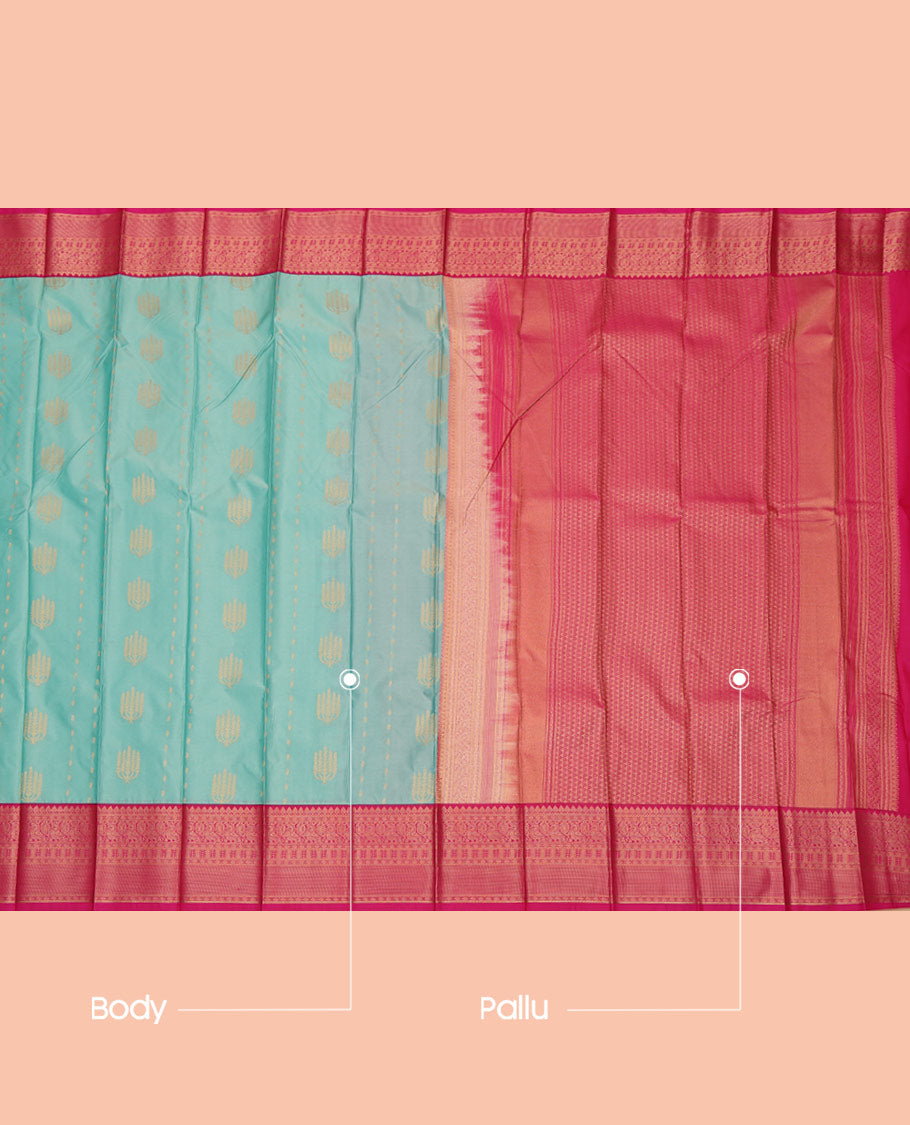 Blue Budget Silk Saree, Crafted with Zari Buttas, a Contrast Traditional Zari Border, Grand Pallu, and a Contrast Blouse