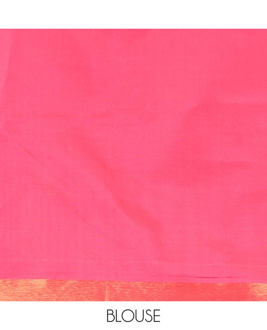 Sky blue screen print micro silk saree with saree with copper zari border & screen print pallu along with plain blouse