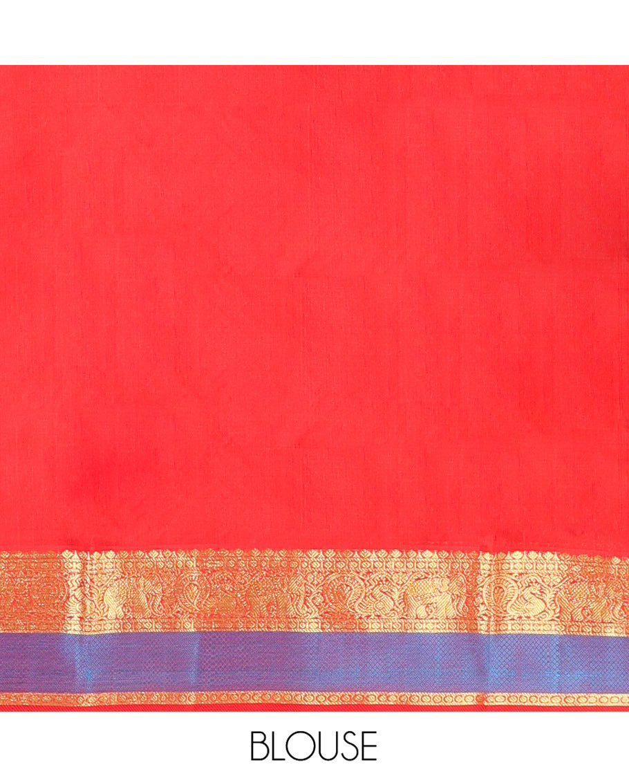 Blue Venkatagiri Silk Saree, Spotlighted with Zari Buttas Enclosed Checks All Over Its Body, Complemented by a Contrast Traditional Zari Design Border, Pallu of Jaal Designs, and Paired with a Contrast Blouse