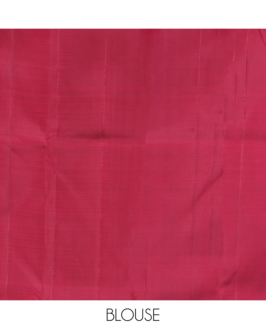 Pale Brown Plain Kanchipuram Silk Saree, Complemented by Contrast Thazampoo Rekku Border, Thazampoo Rekku Pallu, and a Contrast Blouse
