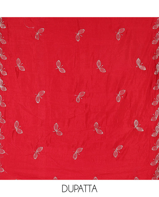 Magenta Material Chudidhar Set, Enlivened with an Floral Motifs Embroidered on its Vichitra Silk Top, Plain Santoon Bottom, and Vichitra Silk Dupatta of Leaf Motifs Embroidery