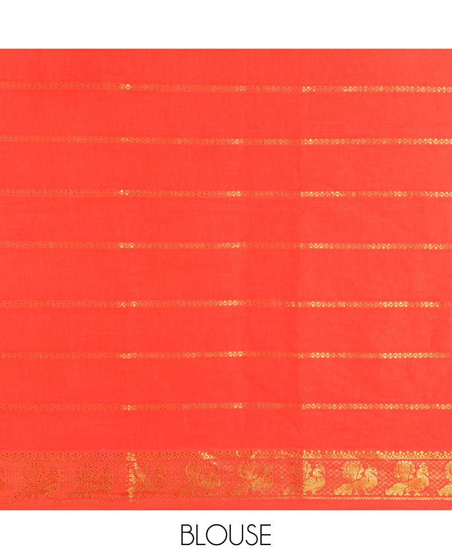 Black veldhari zari striped Sungudi cotton saree, contrast peacock zari motif border, zari striped pallu, and contrast zari design blouse