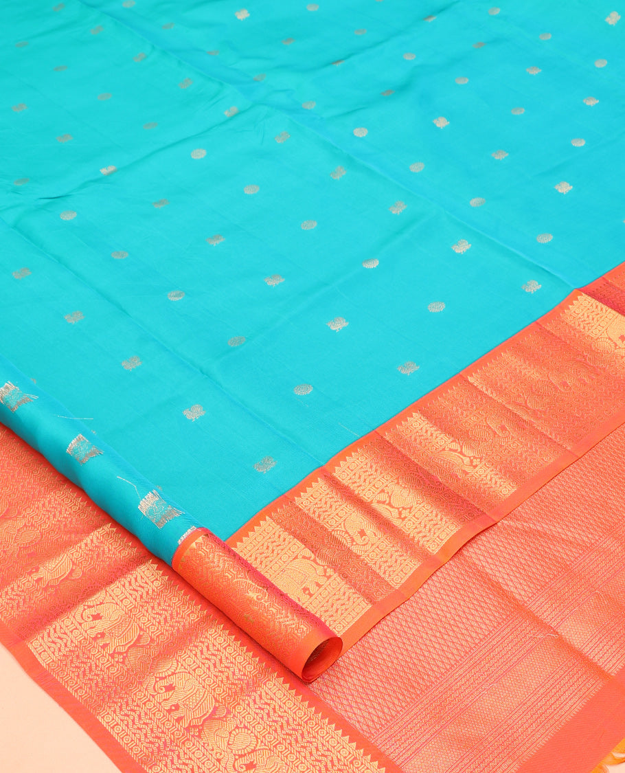 Blue Mayil Chakram Butta Vasundhara Lite Silk Mix Saree