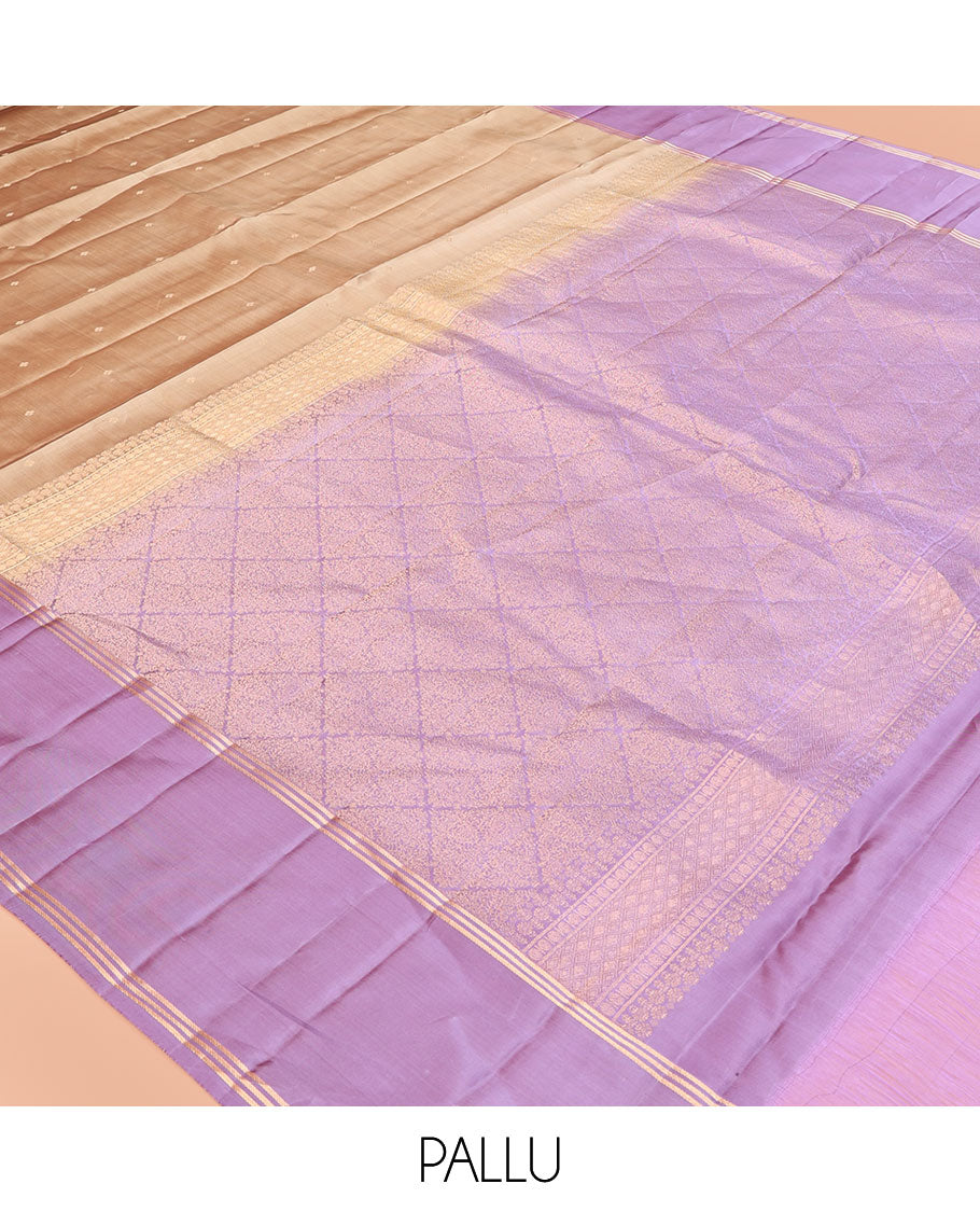 Sandal Zari Buttas Vasundhara Lite Silkmix Saree, a Contrast Bodi Border, Grand Jaal Pallu, a Contrast Blouse