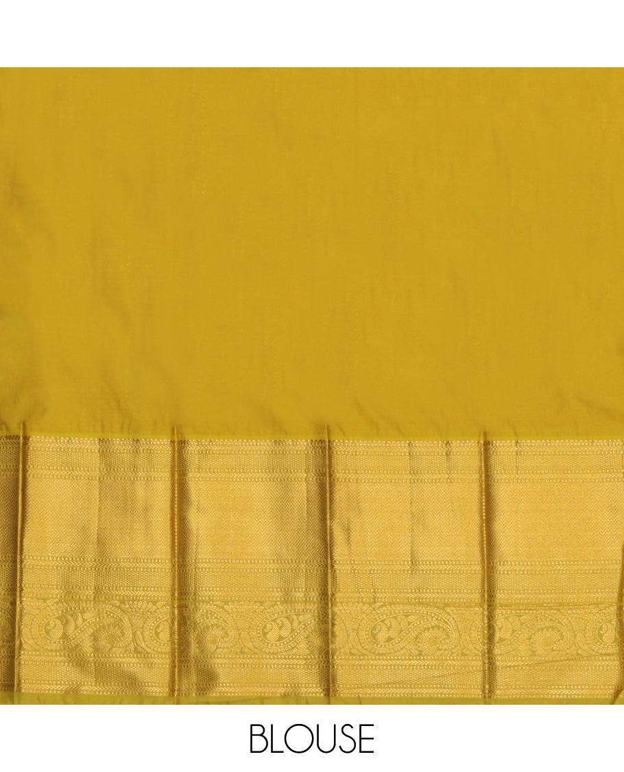 Red Budget Silk Saree, Graced with Zari Buttas Enclosed Checks, a Contrast Traditional Zari Border, Grand Pallu, and a Contrast Blouse