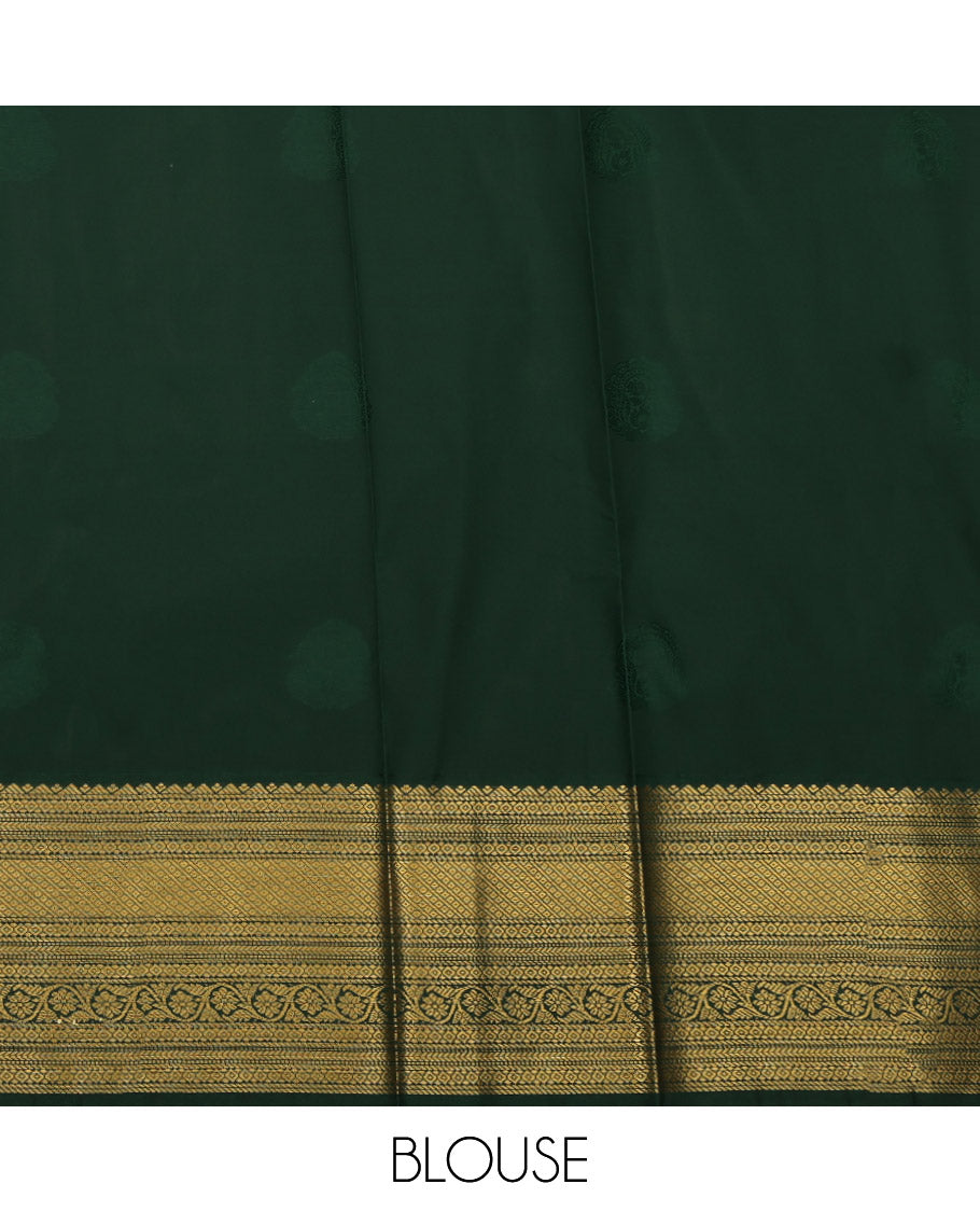 Sandal Budget Silk Saree, Sparsely Woven with Zari Buttas, Complemented by Contrast Traditional Zari Border, Grand Pallu and a Contrast Blouse