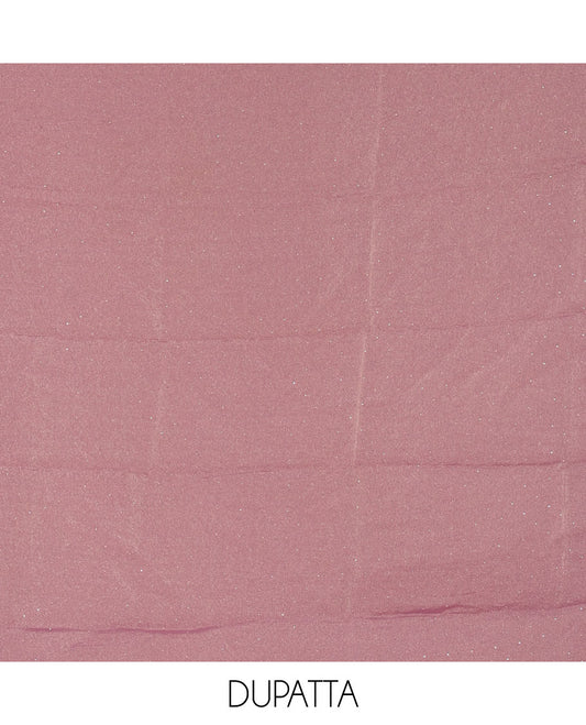 Lavender material chudidar set, stone work moss organza top, a matching bottom, and scallop stone work moss organza dupatta