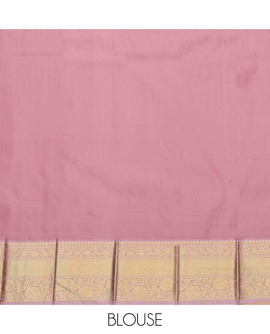 Orange Budget Silk Saree, Majestically Detailed with Zari Butta Enclosed Checked Design on Its Body, Complemented by a Contrast Traditional Zari Design Border, Pallu of Peacock Design, and Paired with a Contrast Blouse
