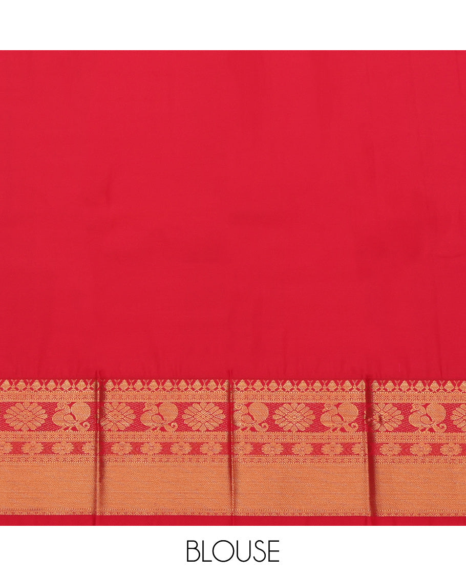 Green Budget Silk Saree Enthralled with Zari Buttas, a Contrast Traditional Zari Border, Intricate Pallu, and a Contrast Blouse