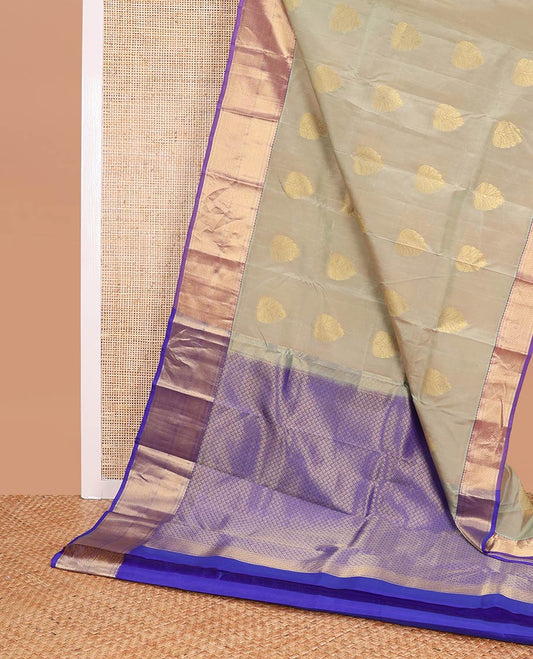 Beige  leaf buttas vansundhara elite silk saree with contrast zari design border  & checked design pallu