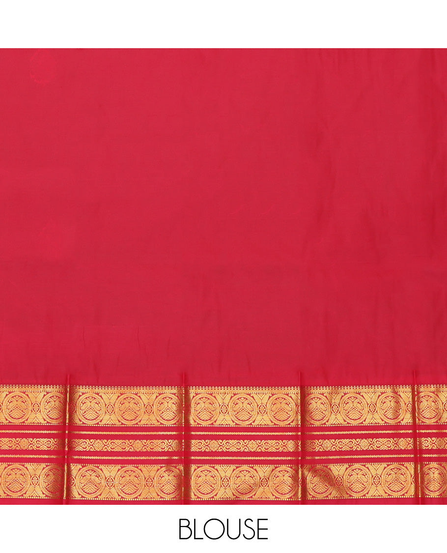 Black Budget Silk Saree, Showcasing Zari Buttas, Complemented by Contrast Traditional Zari Border, a Grand Pallu and a Contrast Blouse