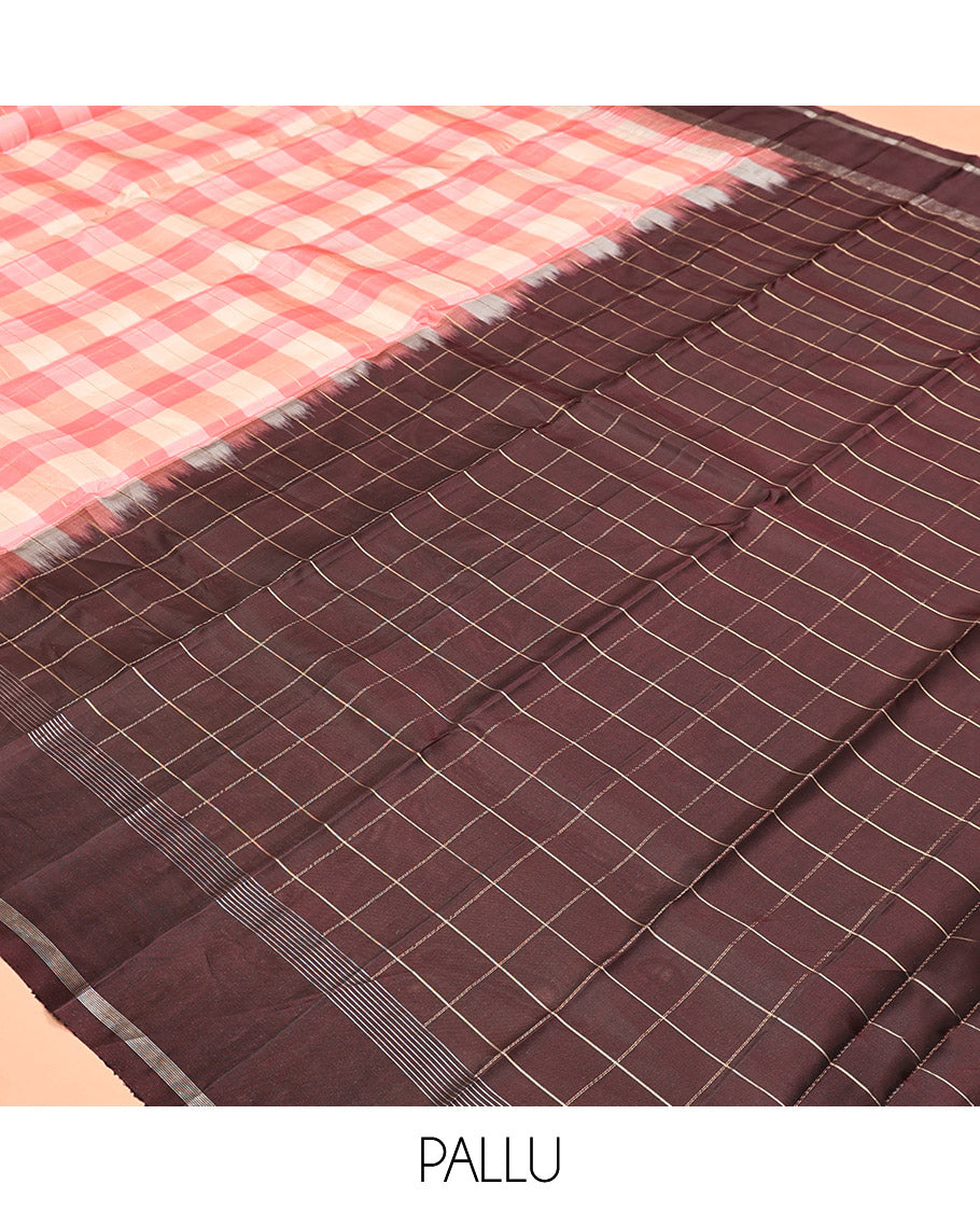 Pink Checked Kanchipuram Silk Saree, Contrast Bodi Border, Checked Pallu, and a Contrast Blouse