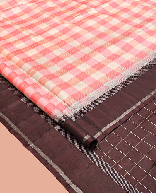 Pink Checked Kanchipuram Silk Saree, Contrast Bodi Border, Checked Pallu, and a Contrast Blouse