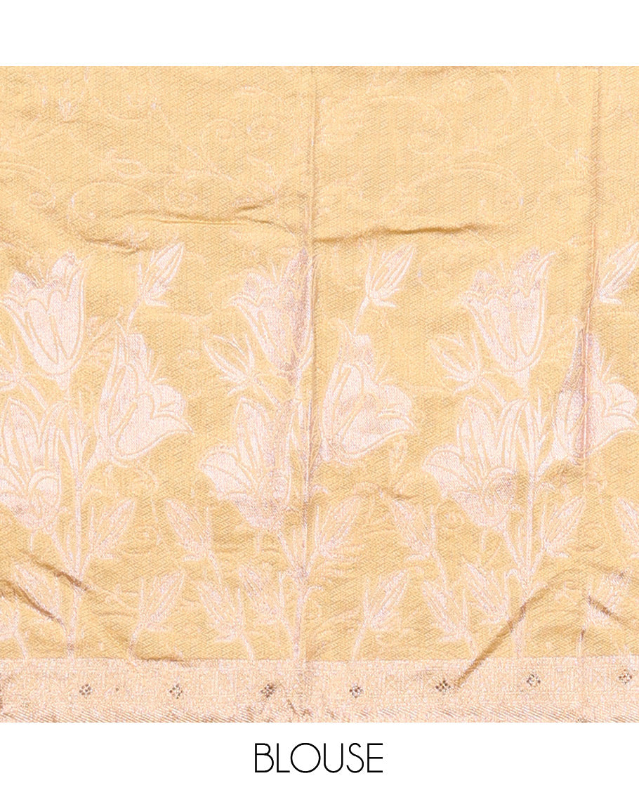 Sandal-Blue Banarasi Half-Saree Features Floral Vine Design Skirt, a Self-Border, a Matching  Blouse, and a Contrast Floral Vine Dhavani