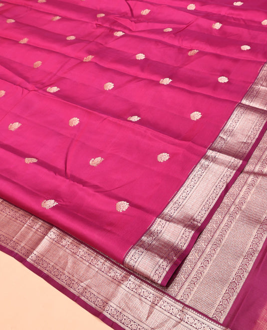 Pink Vasundhara Lite Silk Mix Saree, Adorned with Zari Buttas All Over Its Body, Complemented by Contrast Border of Rekku, and Kodi Visiry Designs, Grand Pallu and Paired with a Contrast Blouse