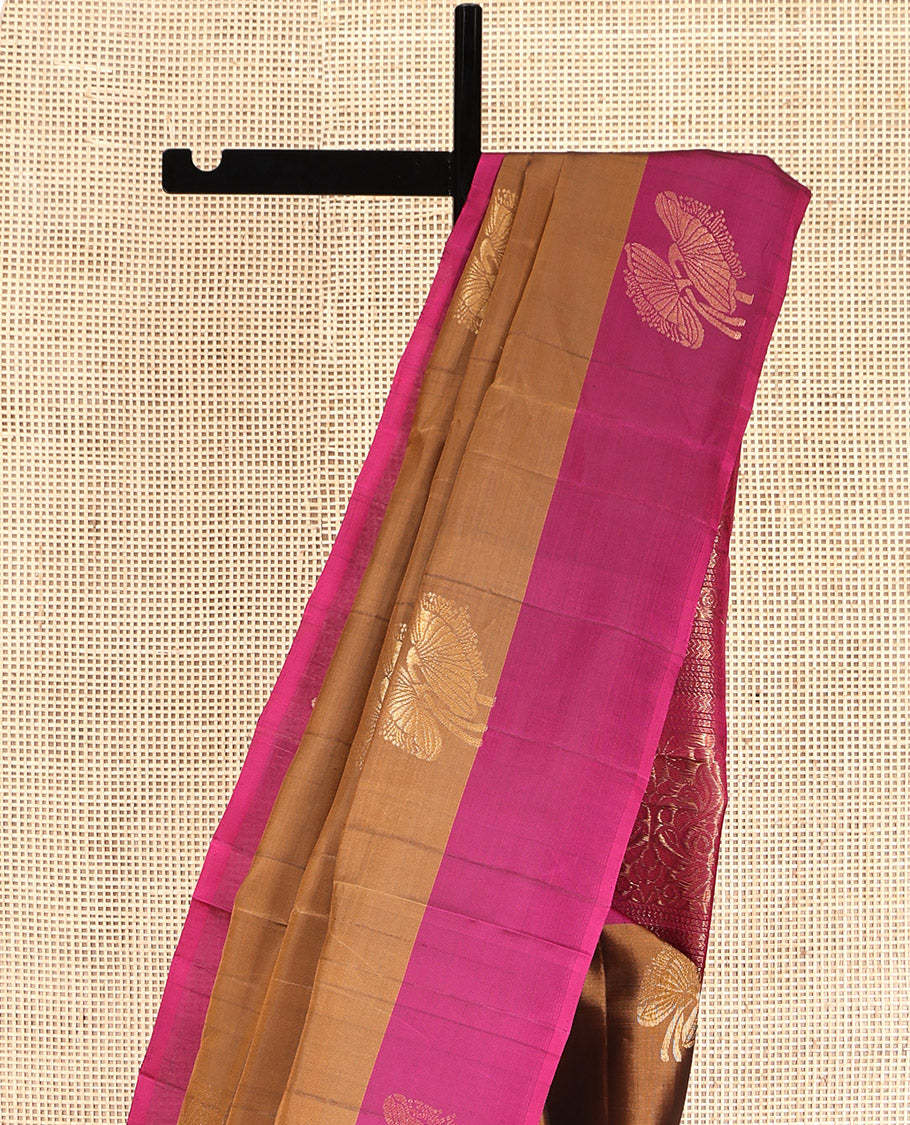 Brown Mayuri Lite Silk Mix Saree, Bedecked with Zari Buttas, Contrast Zari Buttas Border, Intricate Pallu, and a Contrast Blouse