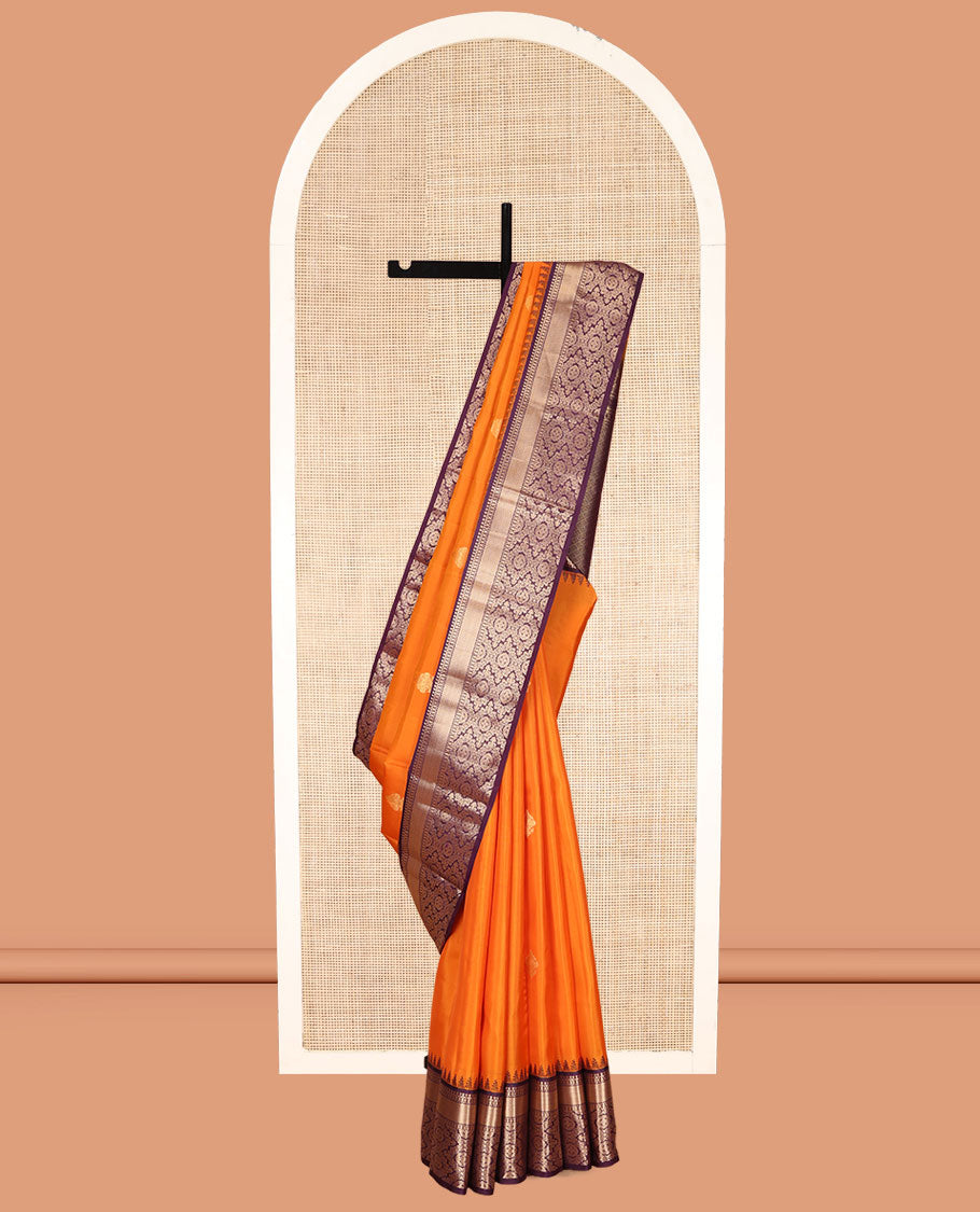 Orange Vasundhara Lite Silk Mix Saree, Detailed with Zari Butats, a Contrast Traditional Zari Border, Grand Jaal Pallu, and a Contrast Blouse