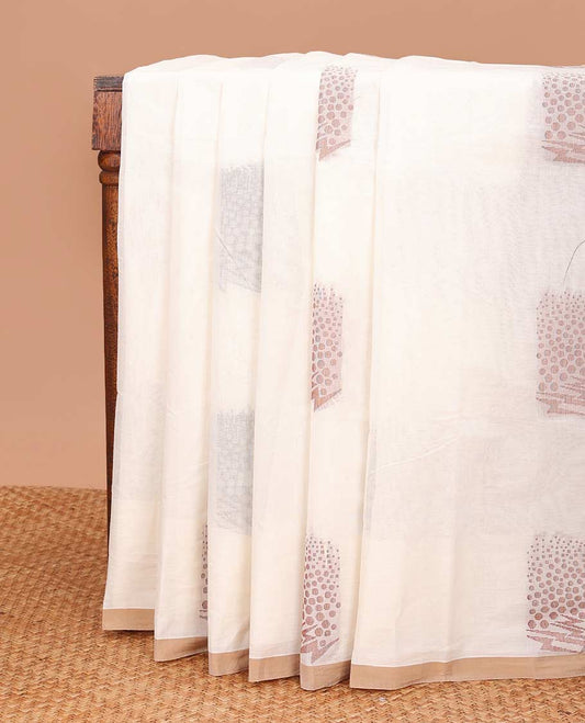 Cream buttas Coimbatore cotton saree, contrast border, and pallu of geometric designs