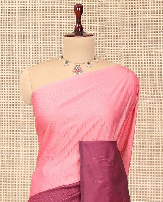 Borderless Pink-Purple Zari Striped Arani Saree, a Self-Pallu of Zari Stripes, and a Matching Blouse