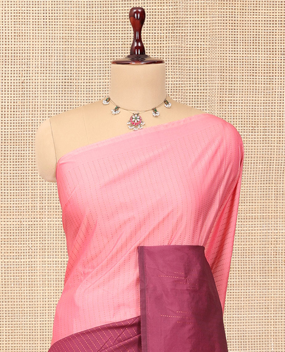 Borderless Pink-Purple Zari Striped Arani Saree, a Self-Pallu of Zari Stripes, and a Matching Blouse