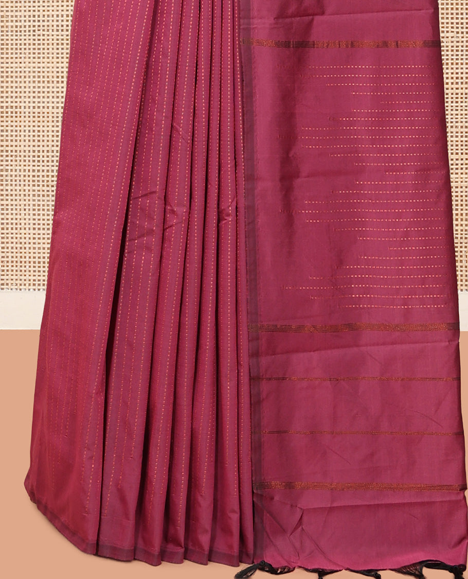 Borderless Pink-Purple Zari Striped Arani Saree, a Self-Pallu of Zari Stripes, and a Matching Blouse