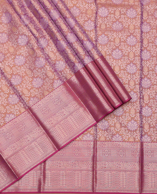 Brown Art Silk Pavadai Material Set, Beautifully Accentuated with Jacquard Design on Its Skirt, Complemented by a Contrast Traditional Zari Design Border, and Paired with a Matching  Blouse