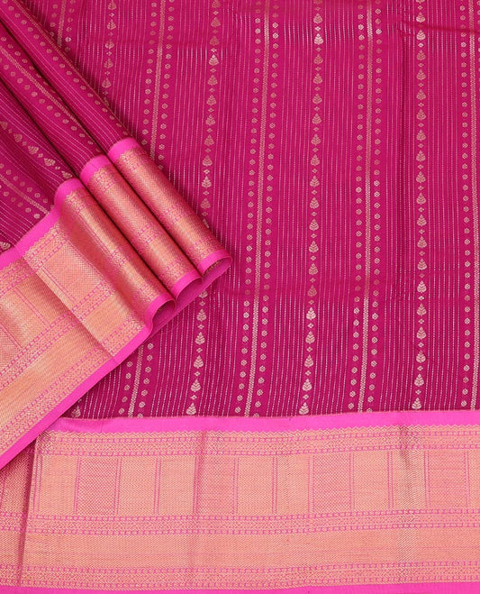 Pink Art Silk Pavadai Material Set, Featuring Zari Designs All Over the Skirt, Complemented by a Contrast Traditional Zari Design Border, and Paired with a Contrast Blouse