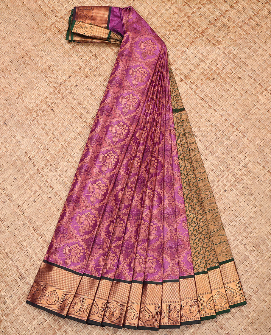 Magenta Budget Silk Saree, Finely Crafted with Jacquard, a Contrast Traditional Zari Border, Grand Pallu, and a Contrast Blouse