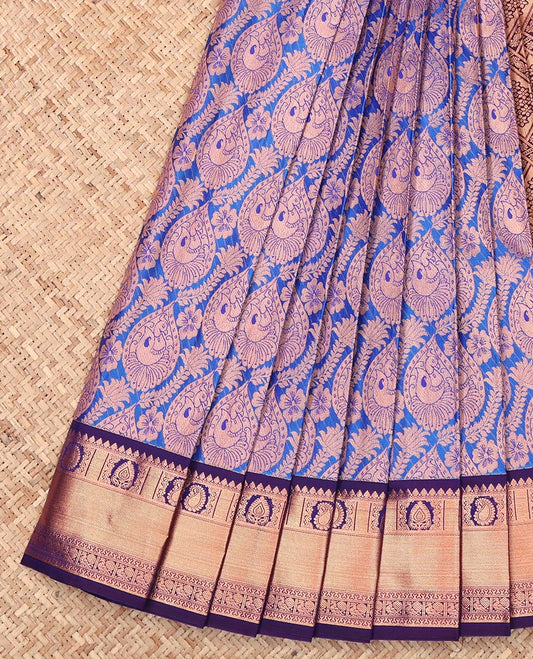Royal Blue Budget Silk Saree, Detailed with Jacquard Design, Complemented by a Contrast Intricate Zari Border, Jaal Pallu, and a Contrast Blouse