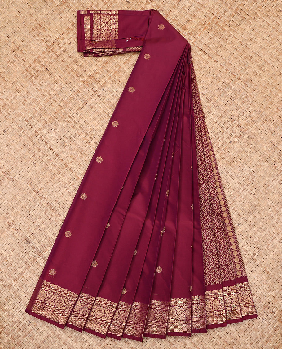 Light Maroon Budget Silk Saree, Mesmerized with Zari Buttas, Highlighted by a Traditional Zari Border, Jaal Pallu, and Matching Blouse