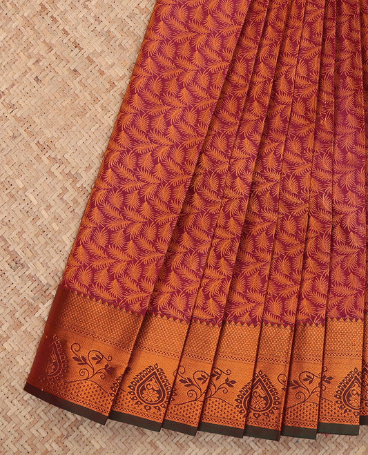 Wine Budget Silk Saree, Crafted with Jacquard Design, a Contrast Traditional Zari Border, Grand Pallu, and a Contrast Blouse