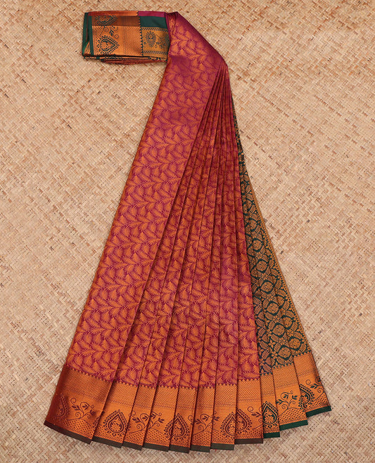 Wine Budget Silk Saree, Crafted with Jacquard Design, a Contrast Traditional Zari Border, Grand Pallu, and a Contrast Blouse