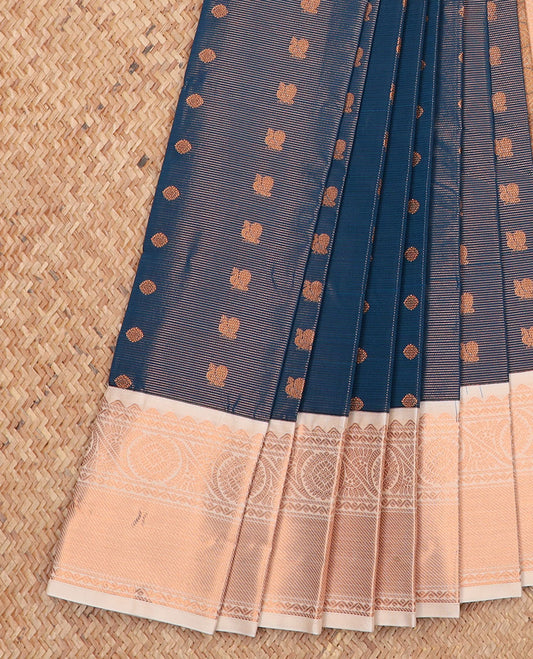 Blue jacquard gift saree, contrast traditional zari design border, and intricate pallu