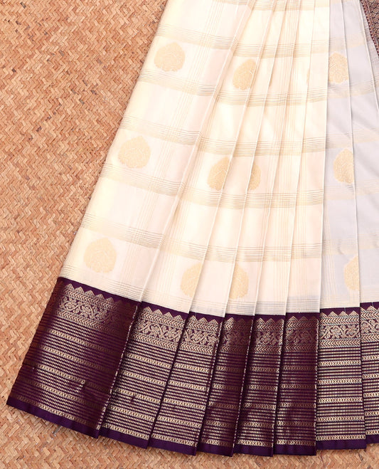 Cream Budget Silk Saree, Masterfully Woven with Zari Butta Enclosed Checks, Complemented by a Contrast Traditional Zari Border, Jaal Pallu, and Contrast Blouse