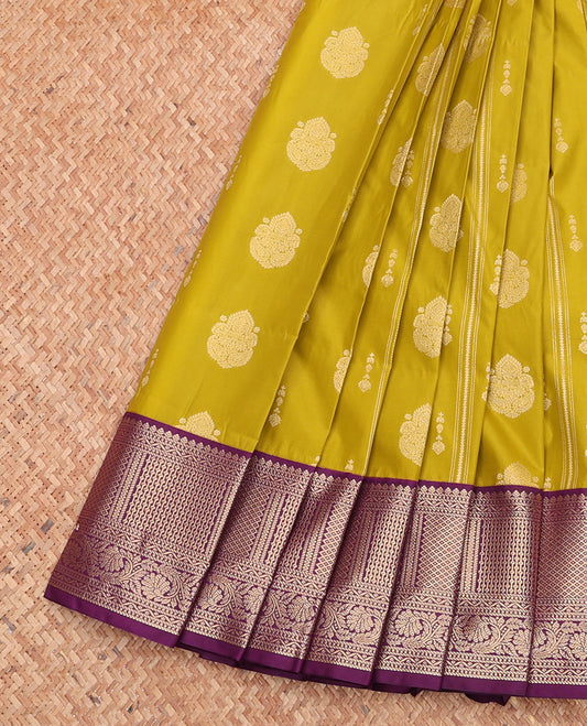 Green Budget Silk Saree, Accentuated with Zari Buttas and Stripes, Complemented by Contrast Traditional Zari Border, Jaal Pallu, and a Contrast Blouse