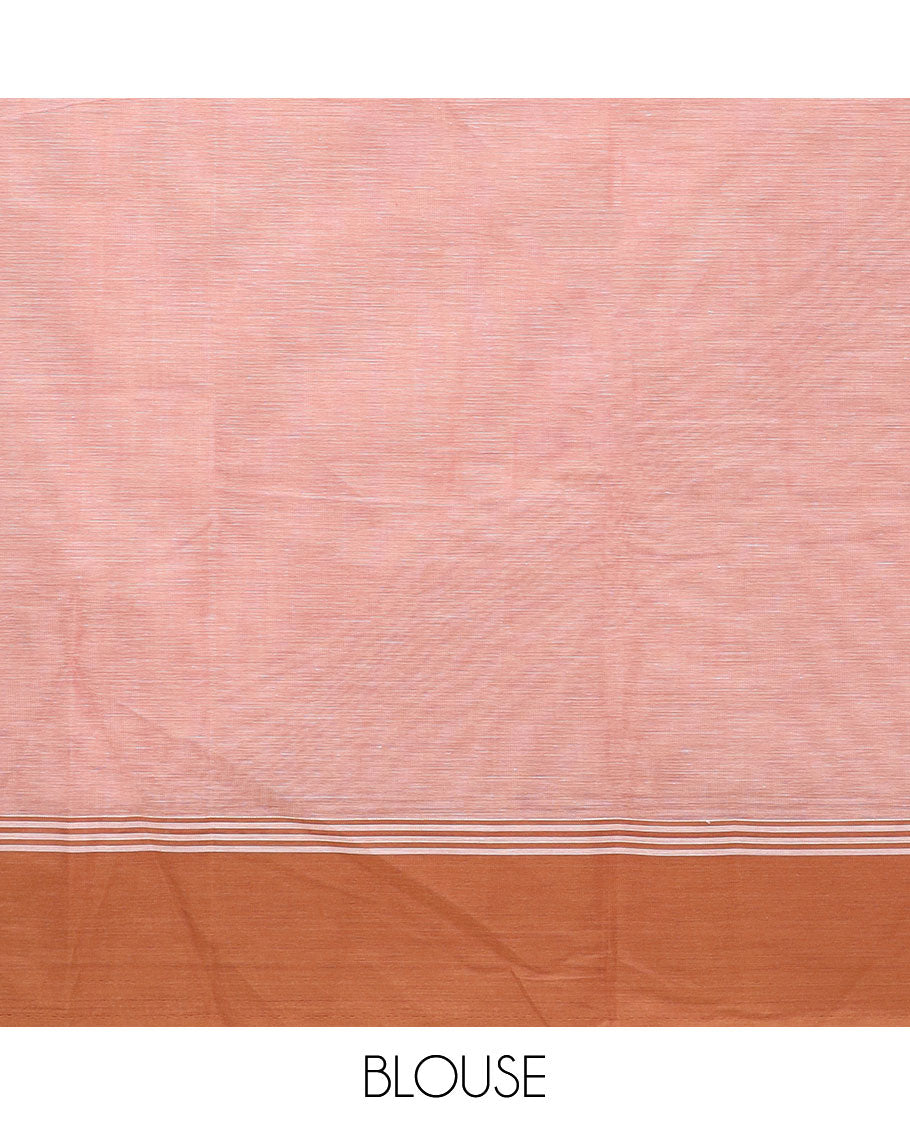 Pink buttas Kanchi cotton saree, contrast plain border, and pallu of geometric patterns