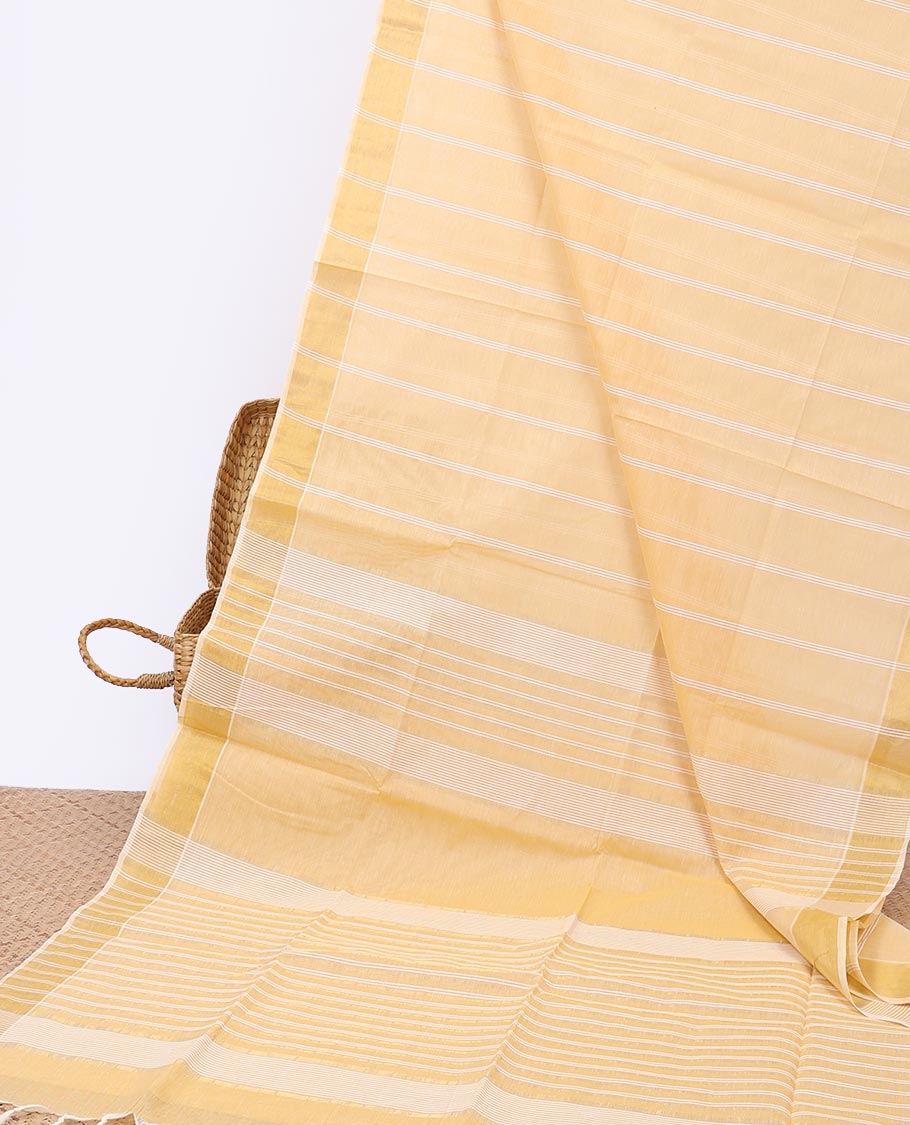 Sandal striped jute cotton saree, self-border & striped pallu