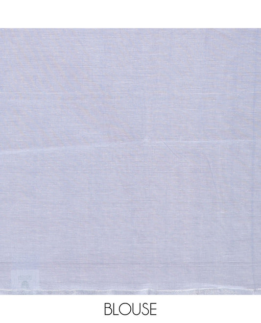 Pastel blue plain design jute cotton saree, zari border & contrast striped pallu