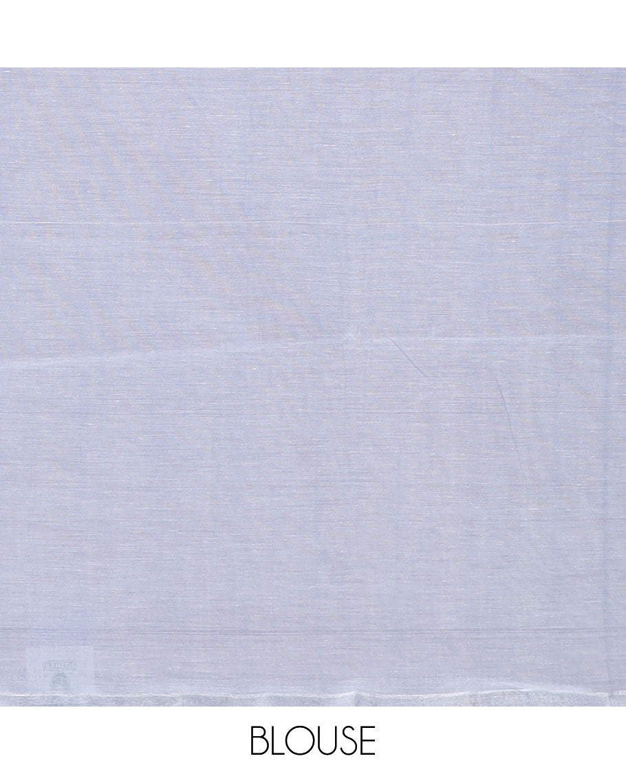 Pastel blue plain design jute cotton saree, zari border & contrast striped pallu