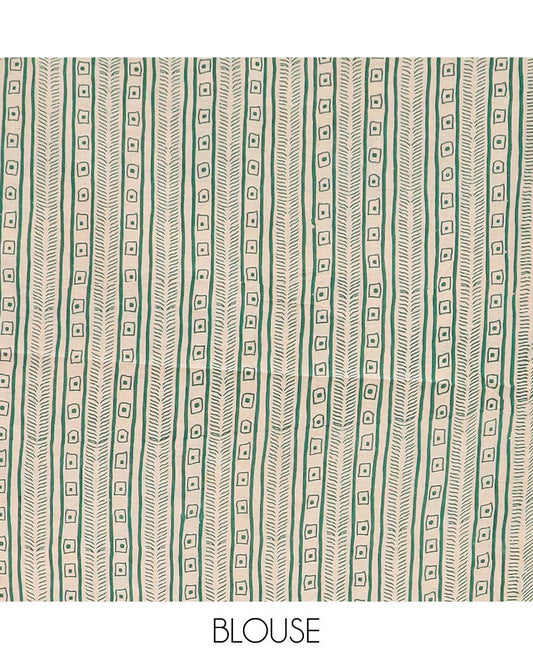 Cream floral, and sparrow machine printed kalamkari cotton saree, contrast floral-peacock border, and pallu of peacocks print