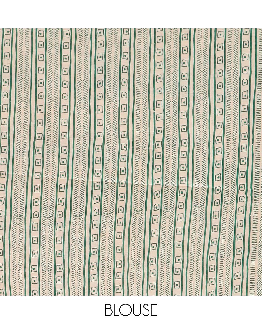 Cream floral, and sparrow machine printed kalamkari cotton saree, contrast floral-peacock border, and pallu of peacocks print