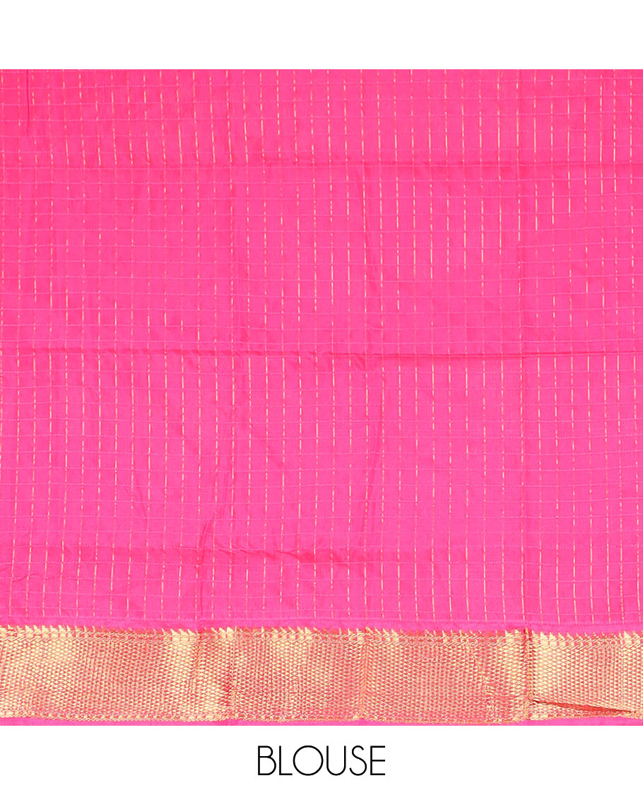 Blue dual-tone micro checked chirala cotton saree, contrast traditional zari border, and zari design pallu