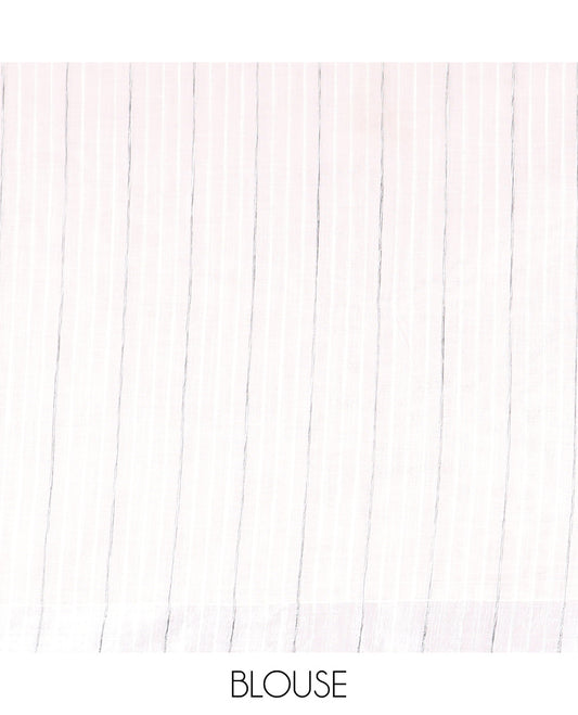 Pastel pink hand brushing style colorful floral printed jute cotton saree, zari with printed border, and striped pallu